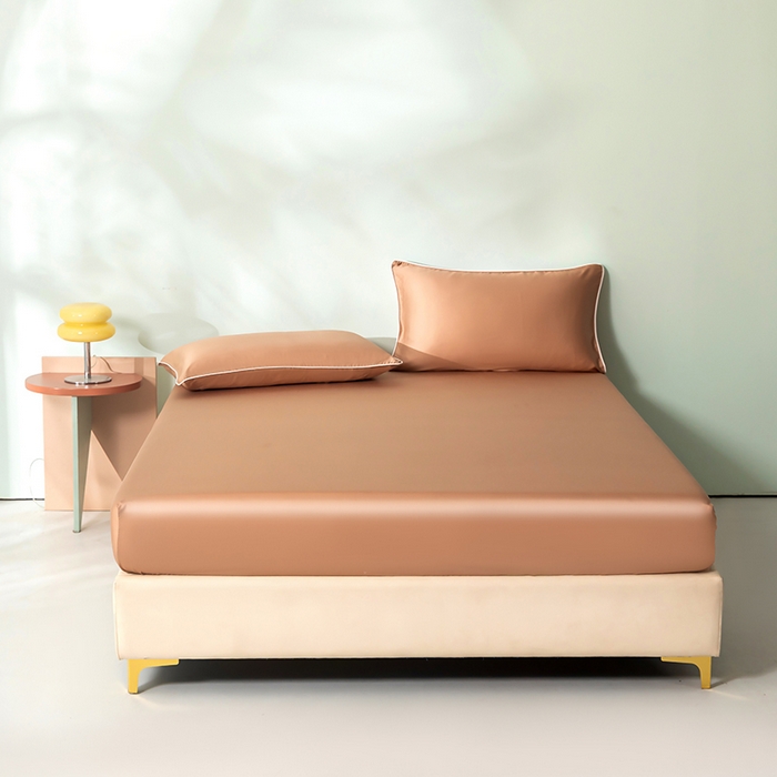 91家纺网 家纺一手货源 找家纺 百寐  2025新款素色纯色100s兰精天丝床单床笠 床笠-活力橙