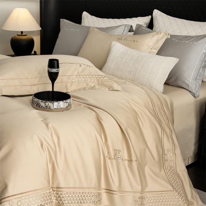 91家纺网 家纺一手货源 找家纺 保罗圣迪奥 2025新款全棉长绒棉刺绣四件套-星光 星光-金