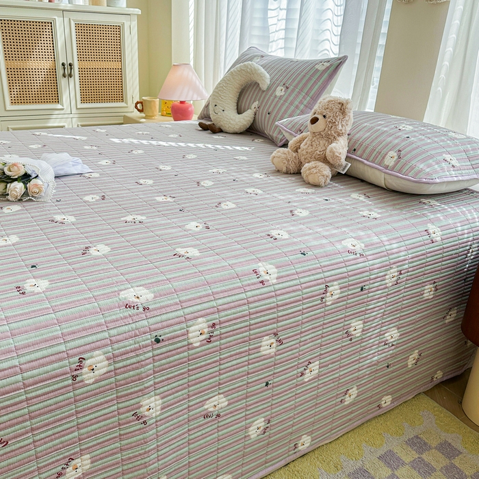 91家纺网 家纺一手货源 找家纺 梵朴 2025新款跑量款纯棉印花床盖三件套 努力小狗