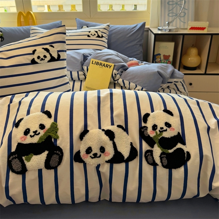 91家纺网 家纺一手货源 找家纺 启程2025全棉13372毛巾绣四件套 熊猫panda