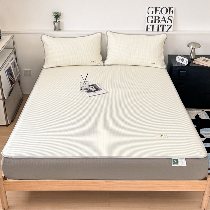 91家纺网 家纺一手货源 找家纺 吉象2025新款A类床笠款软凉席 华夫格象牙白