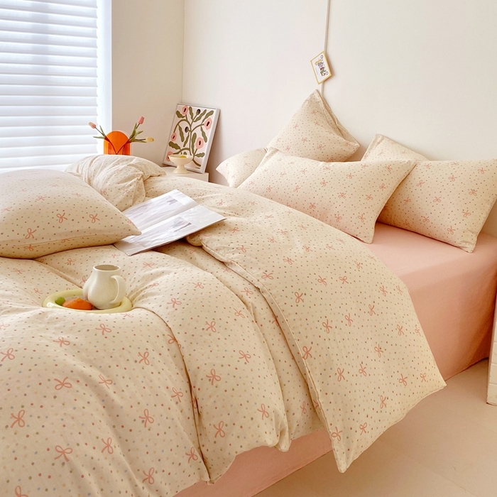 91家纺网 家纺一手货源 找家纺 于果 2025新款全棉双层纱四件套第四批 奶油派