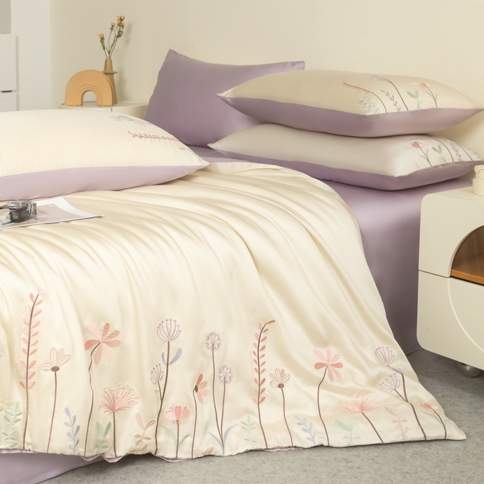 91家纺网 家纺一手货源 找家纺 618家纺 2025新款60S100支进口兰精天丝四件套-初夏 天丝初夏丁香紫