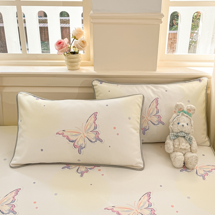 91家纺网 家纺一手货源 找家纺 星座家纺 2025新款斜纹提花凉感丝凉席床笠款三件套 床笠-彩蝶