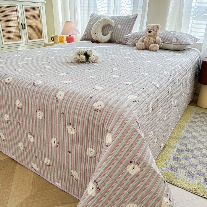 91家纺网 家纺一手货源 找家纺 梵朴 2025新款跑量款纯棉印花床盖三件套 努力小狗