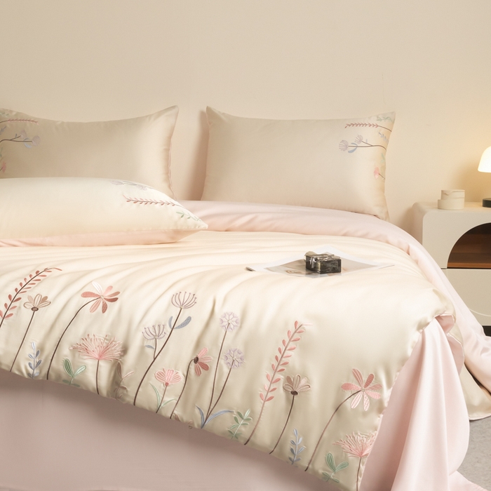 91家纺网 家纺一手货源 找家纺 618家纺 2025新款60S100支进口兰精天丝四件套-初夏 天丝初夏粉玉