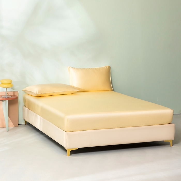 91家纺网 家纺一手货源 找家纺 百寐  2025新款素色纯色100s兰精天丝床单床笠 床笠-奶昔黄