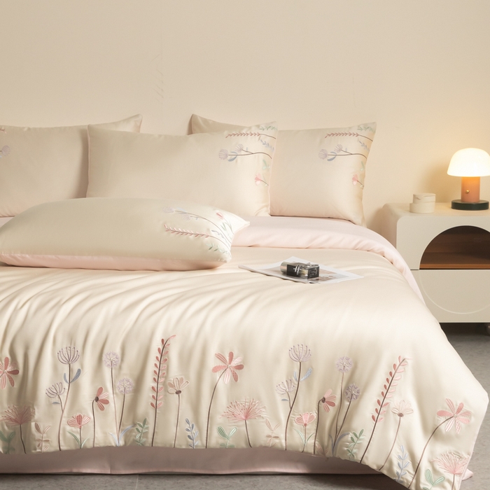 91家纺网 家纺一手货源 找家纺 618家纺 2025新款60S100支进口兰精天丝四件套-初夏 天丝初夏粉玉