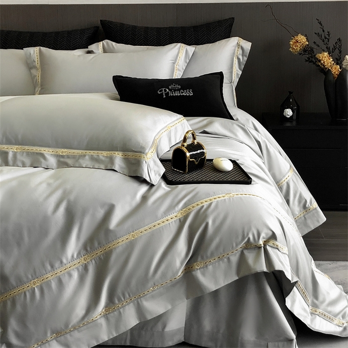 91家纺网 家纺一手货源 找家纺 2025新款全棉长绒棉刺绣四件套-慕研 慕研-灰