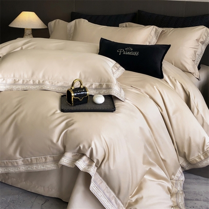 2025新款全棉长绒棉刺绣四件套-迷宫 迷宫-香槟