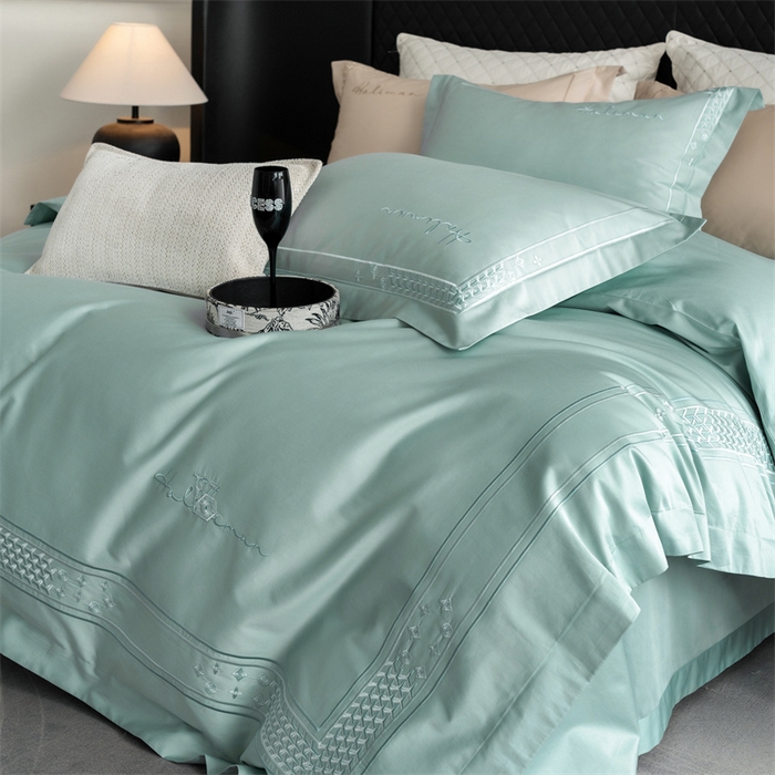 91家纺网 家纺一手货源 找家纺 保罗圣迪奥 2025新款全棉长绒棉刺绣四件套-星光 星光-绿