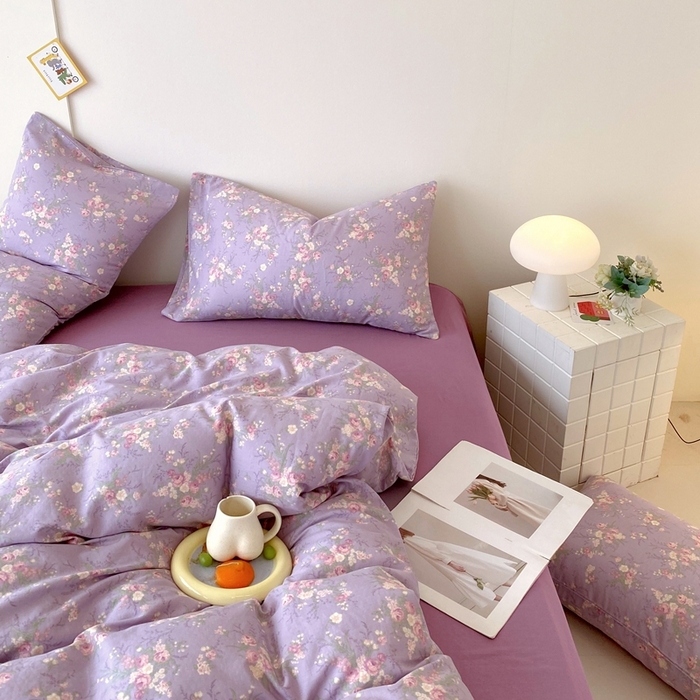 91家纺网 家纺一手货源 找家纺 于果 2025新款全棉双层纱四件套第四批 豆蔻紫