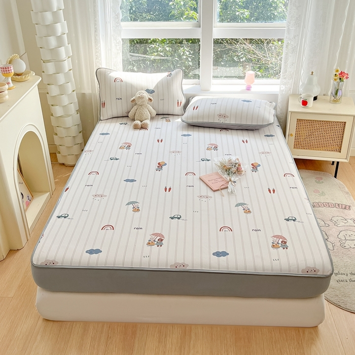 91家纺网 家纺一手货源 找家纺 星座家纺 2025新款斜纹提花凉感丝凉席床笠款三件套 床笠-悠悠小元