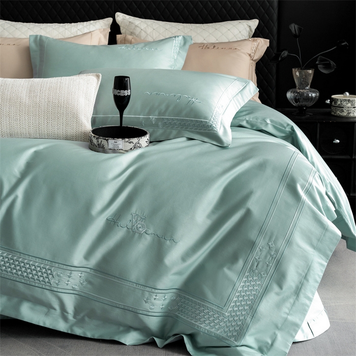 91家纺网 家纺一手货源 找家纺 保罗圣迪奥 2025新款全棉长绒棉刺绣四件套-星光 星光-绿