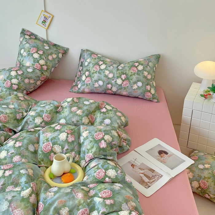 91家纺网 家纺一手货源 找家纺 于果 2025新款全棉双层纱四件套第四批 仙境绿