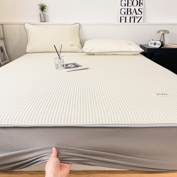 91家纺网 家纺一手货源 找家纺 吉象2025新款A类床笠款软凉席 饼干格象牙白