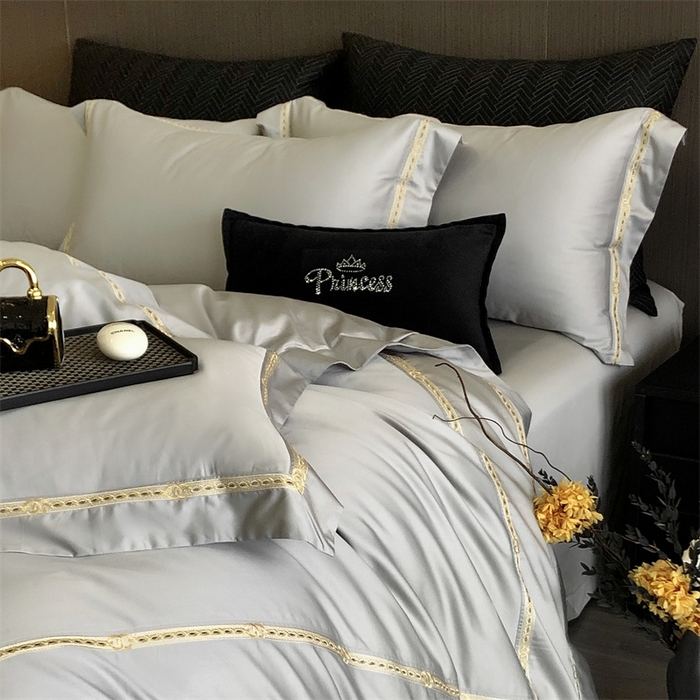 91家纺网 家纺一手货源 找家纺 2025新款全棉长绒棉刺绣四件套-慕研 慕研-灰