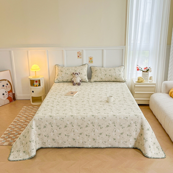 91家纺网 家纺一手货源 找家纺 梵朴 2025新款跑量款纯棉印花床盖三件套 茶艺师