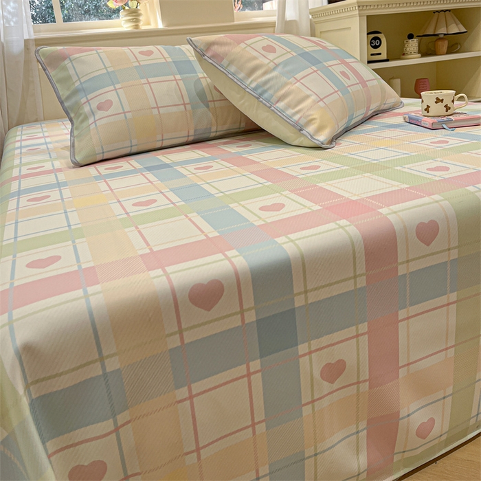 91家纺网 家纺一手货源 找家纺 星座家纺 2025新款斜纹提花凉感丝凉席床单款三件套 爱心气泡粉