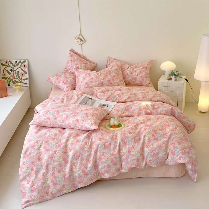 91家纺网 家纺一手货源 找家纺 于果 2025新款全棉双层纱四件套第四批 花汀