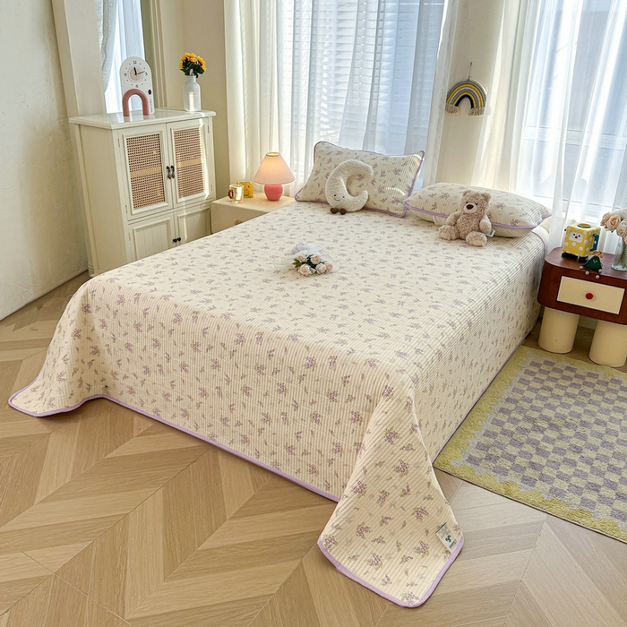 91家纺网 家纺一手货源 找家纺 梵朴 2025新款跑量款纯棉印花床盖三件套 芬芳紫