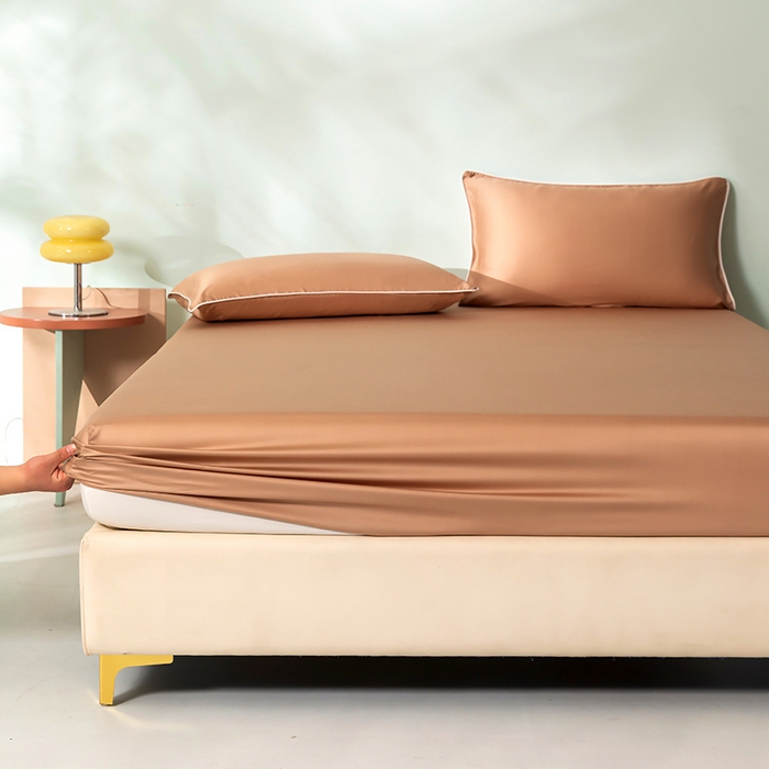 91家纺网 家纺一手货源 找家纺 百寐  2025新款素色纯色100s兰精天丝床单床笠 床笠-活力橙