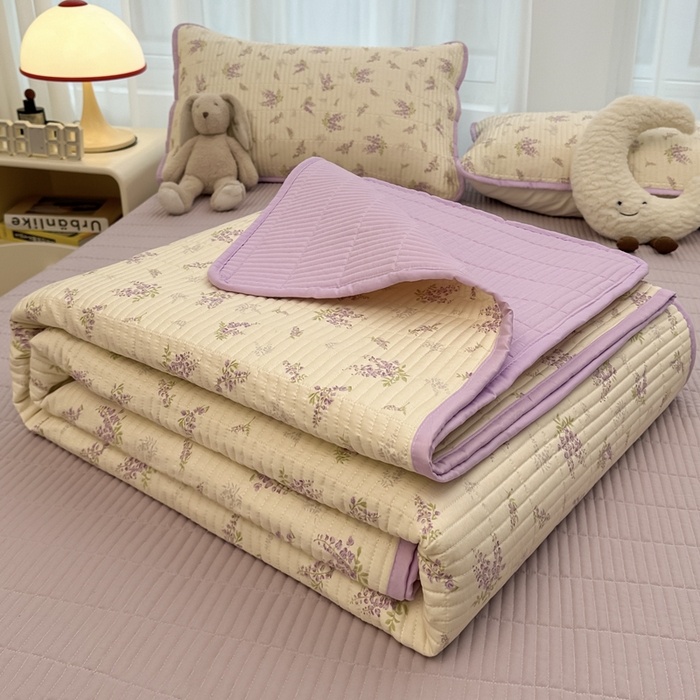 91家纺网 家纺一手货源 找家纺 梵朴 2025新款跑量款纯棉印花床盖三件套 芬芳紫