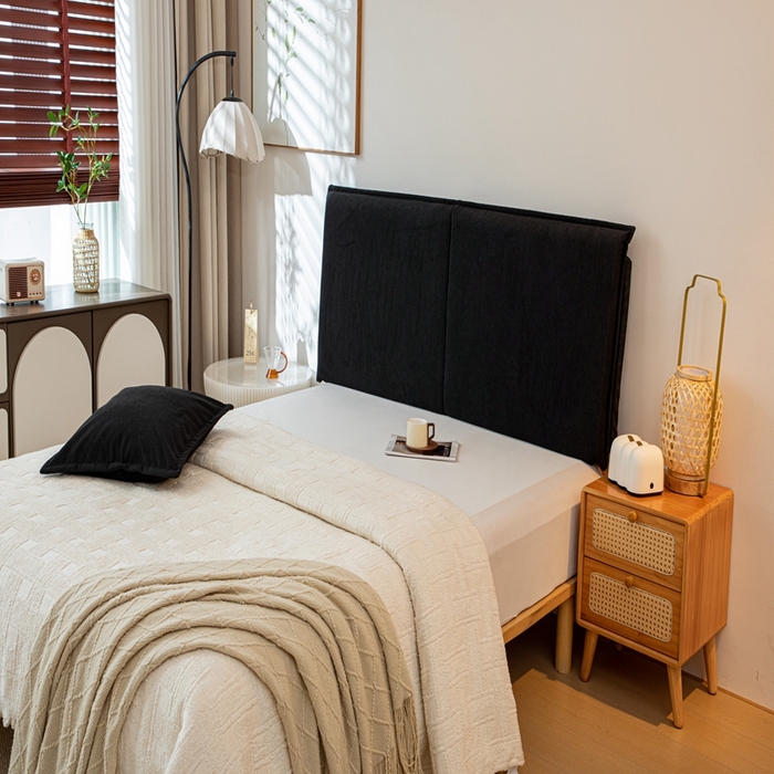 91家纺网 家纺一手货源 找家纺 沐沐家纺 2026新款灯芯绒床头平板大靠背 黑色