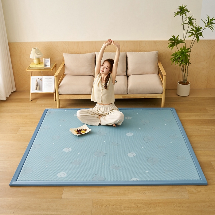 91家纺网 家纺一手货源 找家纺 锦丝钰床垫 2025新款真凉感冰豆豆天鹅系列地垫 冰豆豆-笑脸蓝