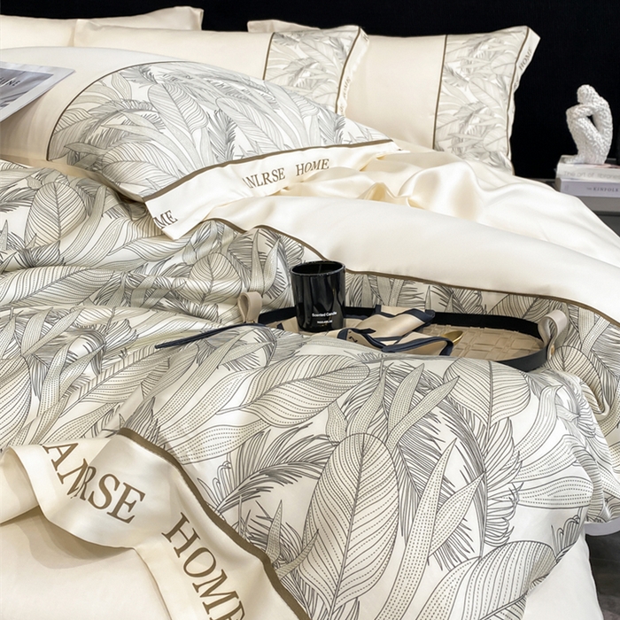 91家纺网 家纺一手货源 找家纺 花愿（原花纪） 2025新款水洗冰丝印花四件套 西雅图 奶昔白