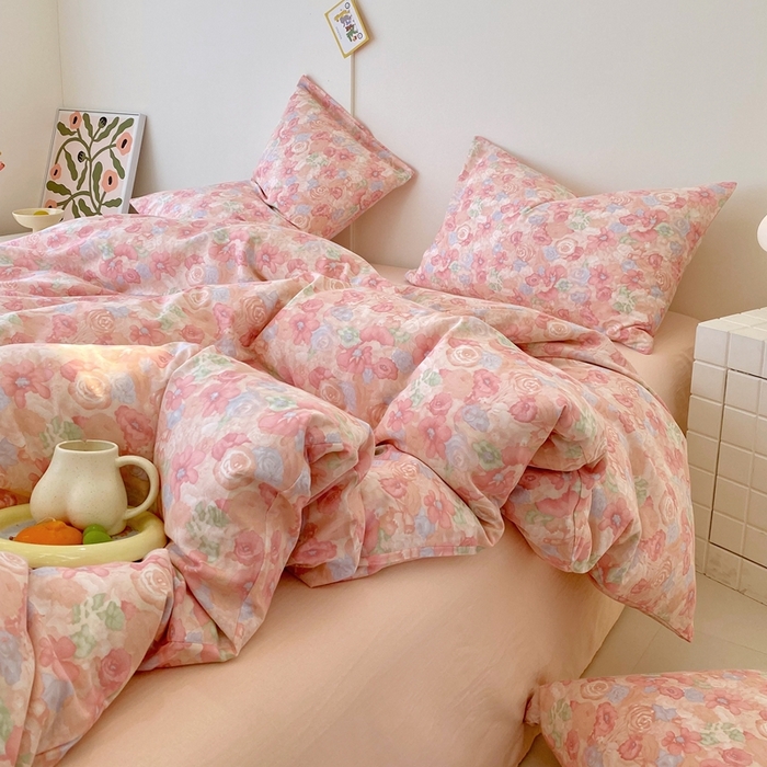 91家纺网 家纺一手货源 找家纺 于果 2025新款全棉双层纱四件套第四批 花汀