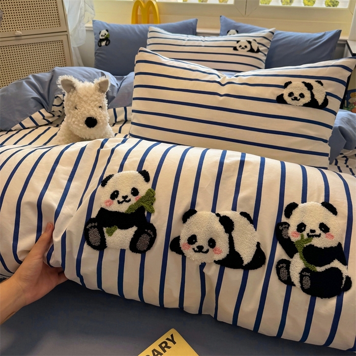 91家纺网 家纺一手货源 找家纺 启程2025全棉13372毛巾绣四件套 熊猫panda