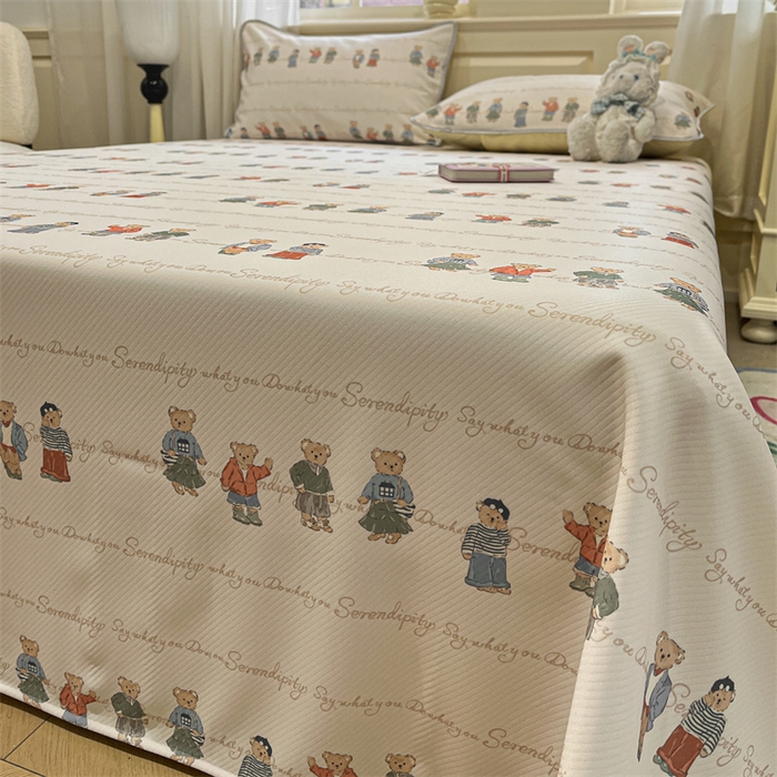 91家纺网 家纺一手货源 找家纺 星座家纺 2025新款斜纹提花凉感丝凉席床单款三件套 萌熊印象