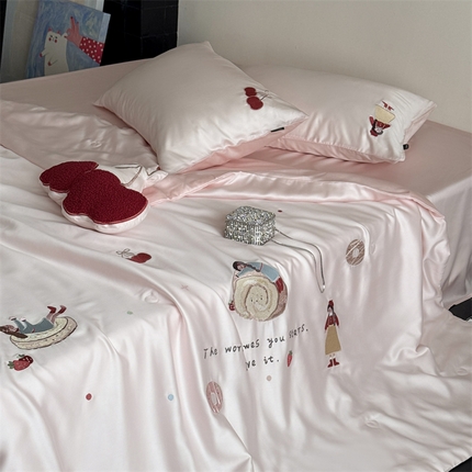 鹿班家居 2025年夏季60S莱赛尔刺绣夏被系列-甜心女孩 （标准会员-20元） 粉色
