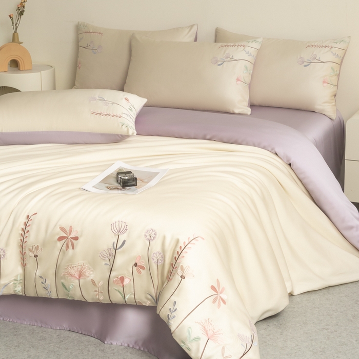 91家纺网 家纺一手货源 找家纺 618家纺 2025新款60S100支进口兰精天丝四件套-初夏 天丝初夏丁香紫