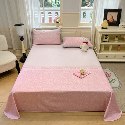 91家纺网 家纺一手货源 找家纺 星座家纺 2025新款斜纹提花凉感丝凉席床单款三件套 叶之语-粉