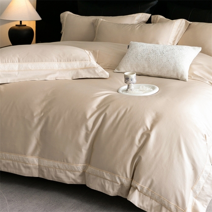 91家纺网 家纺一手货源 找家纺 （总）2025新款全棉长绒棉刺绣四件套-时光