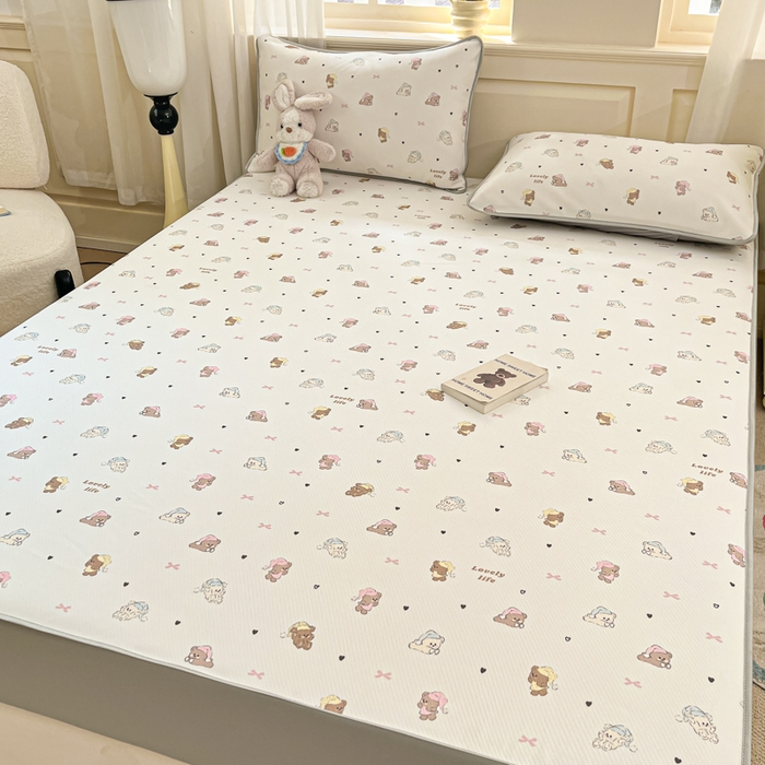 91家纺网 家纺一手货源 找家纺 星座家纺 2025新款斜纹提花凉感丝凉席床笠款三件套 床笠-游园会