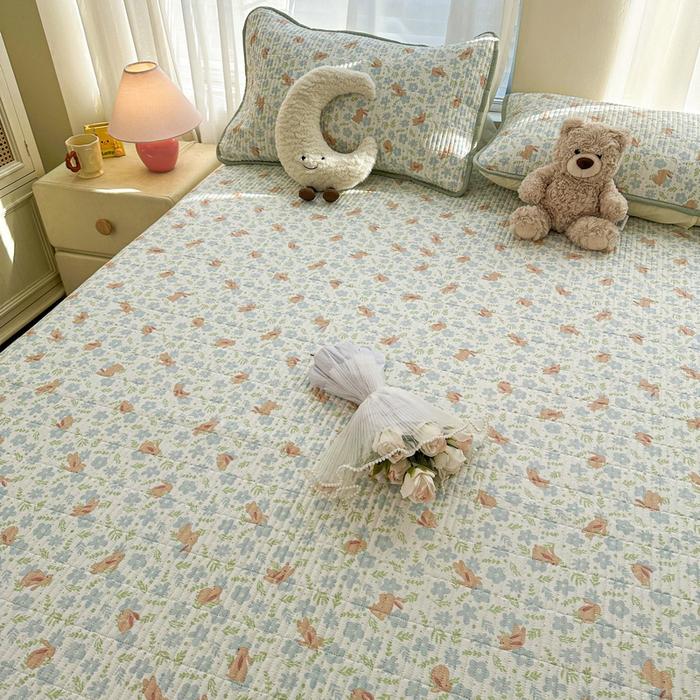 91家纺网 家纺一手货源 找家纺 梵朴 2025新款跑量款纯棉印花床盖三件套 玉兔