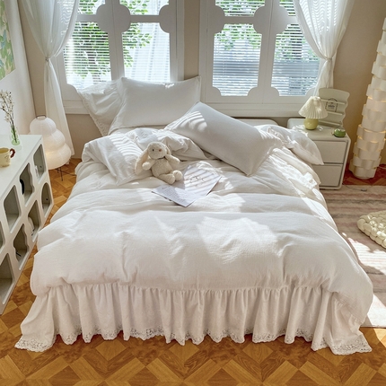 91家纺网 家纺一手货源 找家纺 （总）花西夫人2025新款A类全棉皱皱纱纯白鱼尾