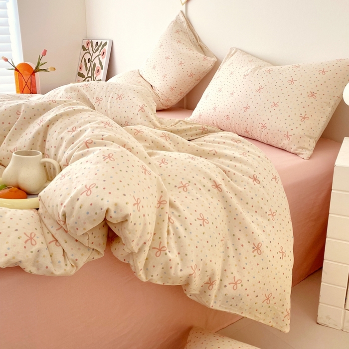 91家纺网 家纺一手货源 找家纺 于果 2025新款全棉双层纱四件套第四批 奶油派