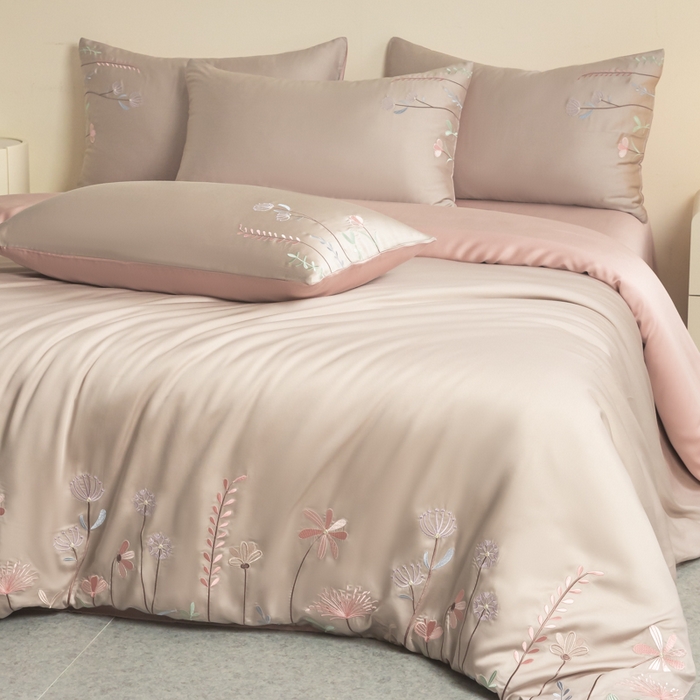 91家纺网 家纺一手货源 找家纺 618家纺 2025新款60S100支进口兰精天丝四件套-初夏 天丝初夏灰粉