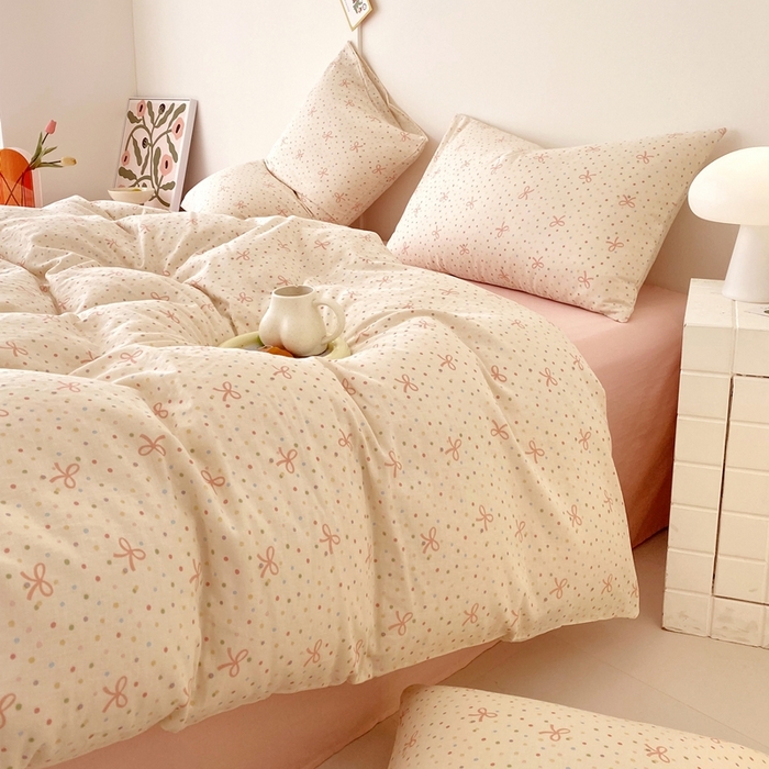 91家纺网 家纺一手货源 找家纺 于果 2025新款全棉双层纱四件套第四批 奶油派