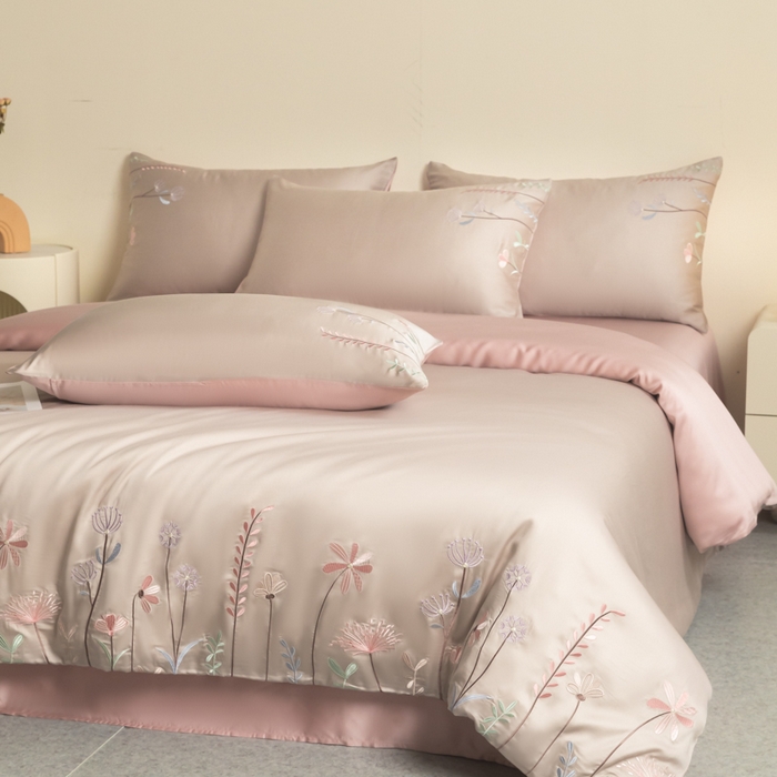 91家纺网 家纺一手货源 找家纺 618家纺 2025新款60S100支进口兰精天丝四件套-初夏 天丝初夏灰粉