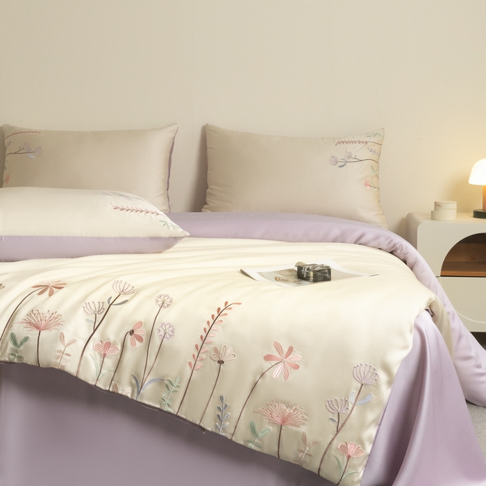 91家纺网 家纺一手货源 找家纺 618家纺 2025新款60S100支进口兰精天丝四件套-初夏 天丝初夏丁香紫