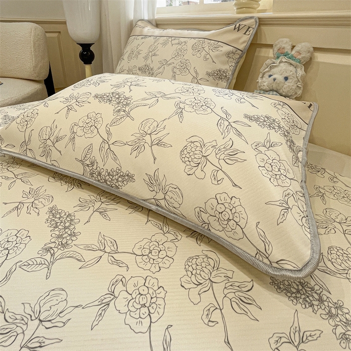 91家纺网 家纺一手货源 找家纺 星座家纺 2025新款斜纹提花凉感丝凉席床单款三件套 午后茶花