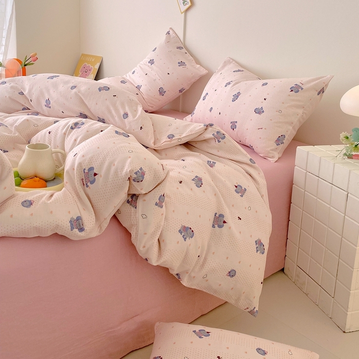 91家纺网 家纺一手货源 找家纺 于果 2025新款全棉双层纱四件套第四批 嘟嘟象