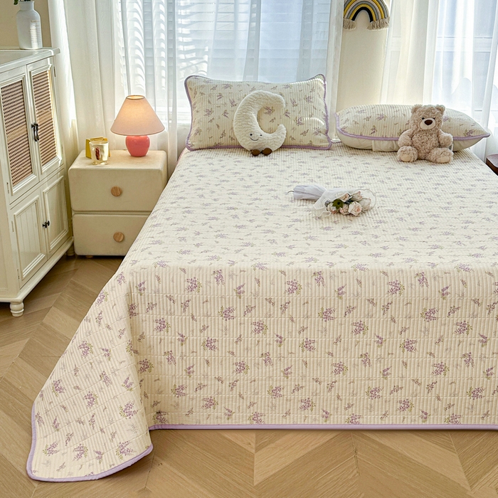 91家纺网 家纺一手货源 找家纺 梵朴 2025新款跑量款纯棉印花床盖三件套 芬芳紫