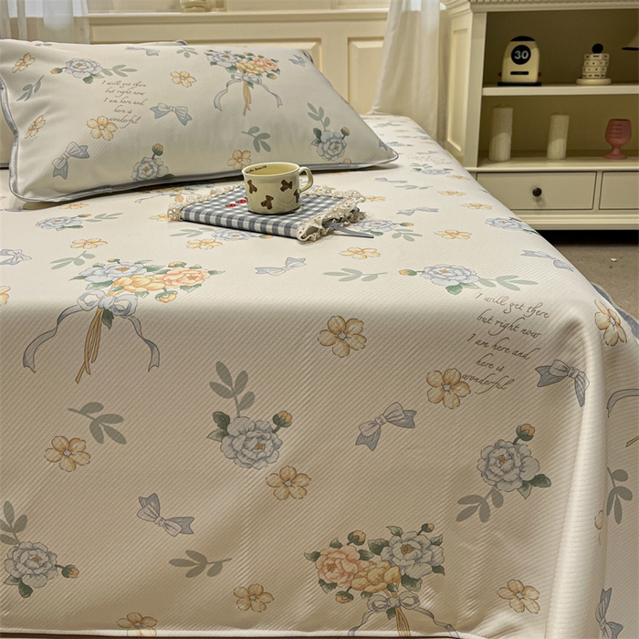 91家纺网 家纺一手货源 找家纺 星座家纺 2025新款斜纹提花凉感丝凉席床单款三件套 拈花湾蓝