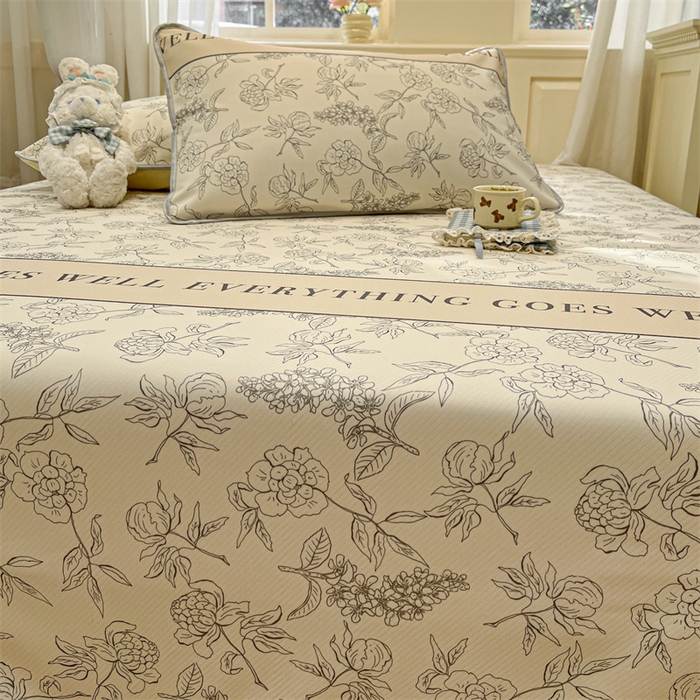 91家纺网 家纺一手货源 找家纺 星座家纺 2025新款斜纹提花凉感丝凉席床单款三件套 午后茶花